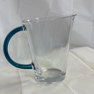 Mid-Century Modern Luxe Pasabahce Turkish Pitcher With Blue Handle